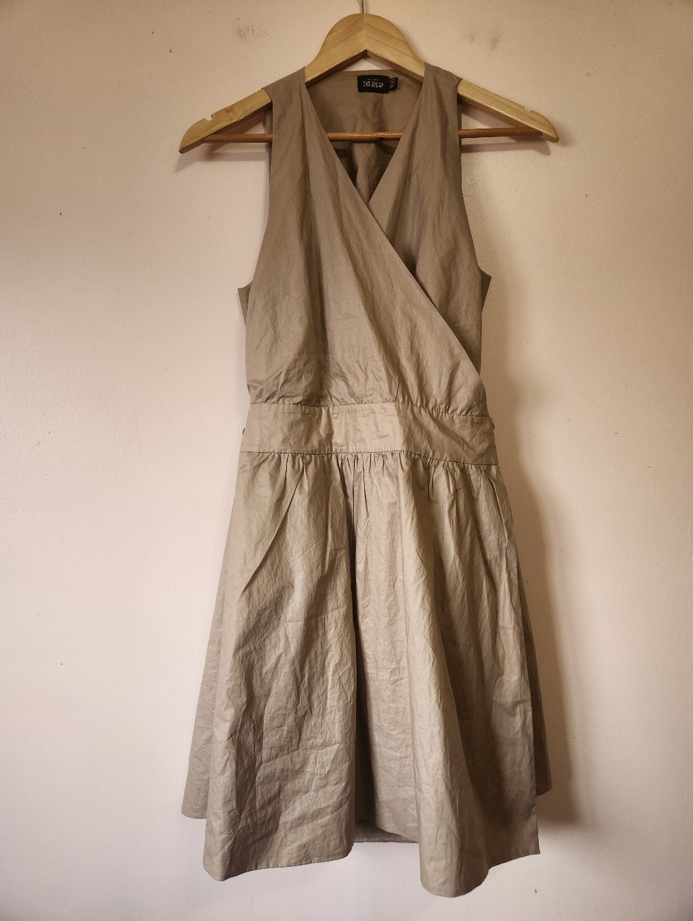 ​Kate Spade Saturday Cotton Poplin Wrap Dress Taupe Cutout Back Sz 6 4MU0126